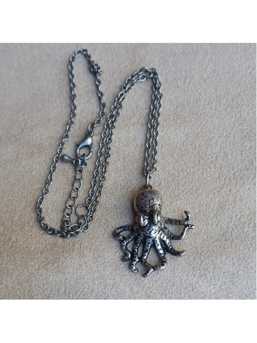 Silver Tone Octopus Charm Pendant Necklace Adjustable Cable Chain Lobster Clasp